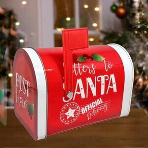 Letters to Santa Christmas Tin Tabletop Mailbox Decoration Red Official Delivery
